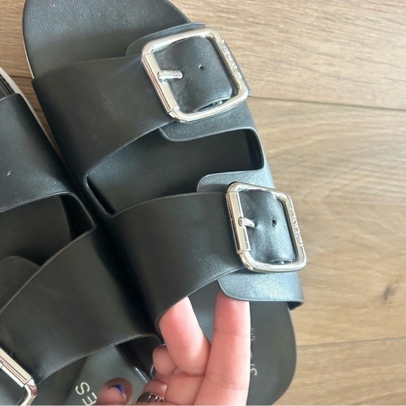 J Slides Black Platform Double Strap Silver Buckle Slide Sandals SIZE 9 - Picture 3 of 7